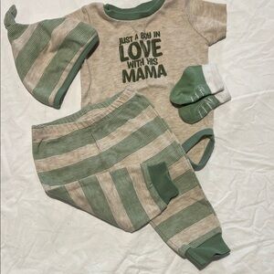 Baby Essentials Green and Cream Matching Set